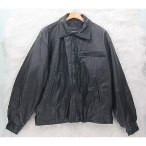 Boston Outfitters Mens Black Leather Bomber Jacket  XL Motorcycle Biker Zip Up